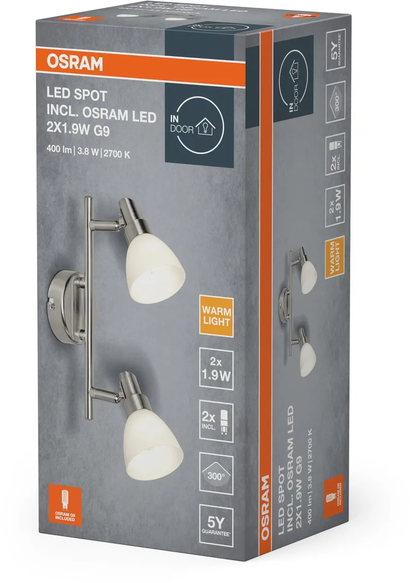 Osram LED Spot G9 2x1.9W 2700K - 3,8W - 400lm - Zilver