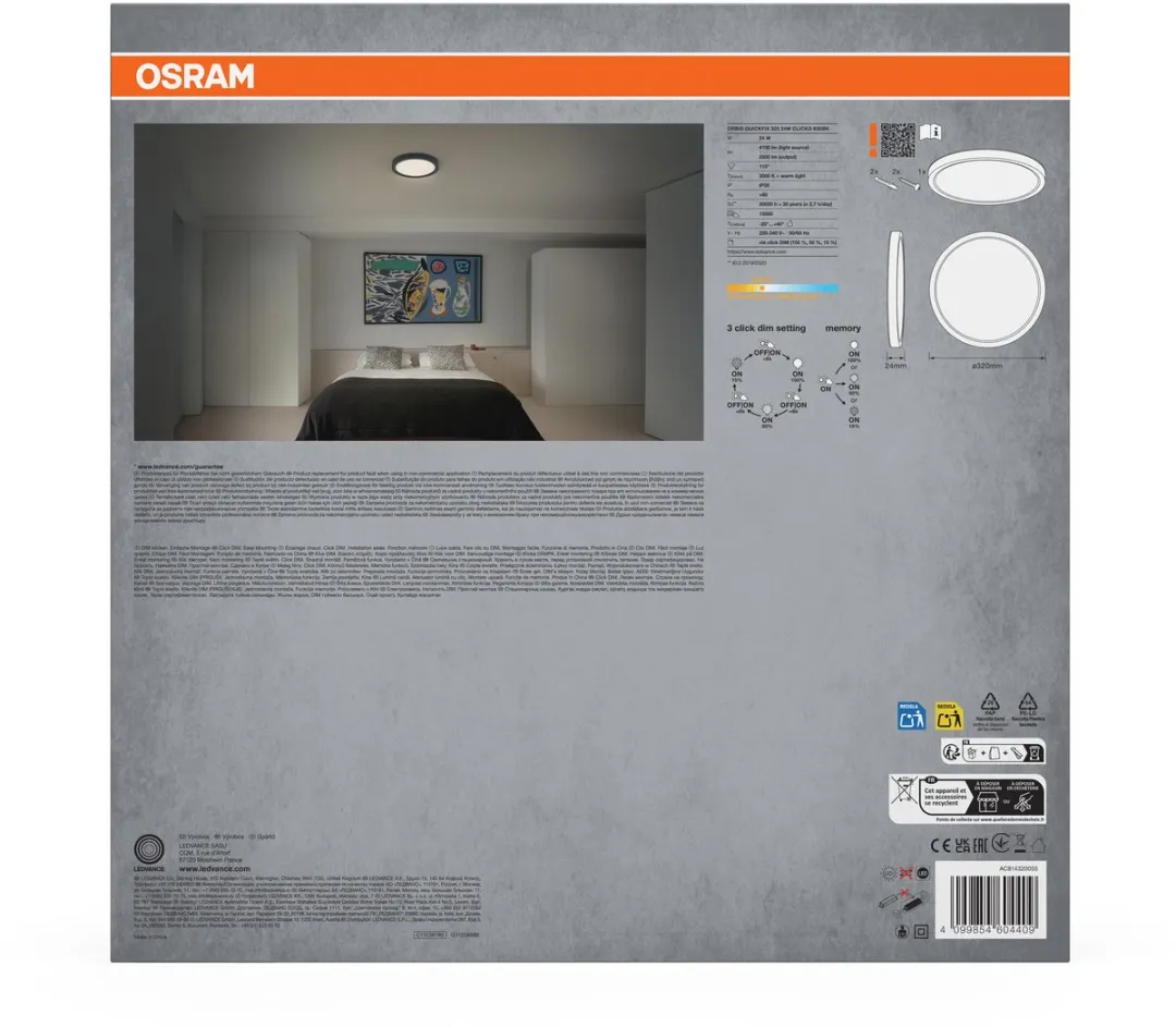 Osram Orbis Quickfix LED Plafondlamp 24W 3000K - 2500lm - Zwart