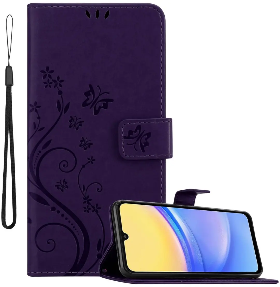 Cadorabo Hoesje geschikt voor Samsung Galaxy A16 in BLOEMEN DONKER PAARS