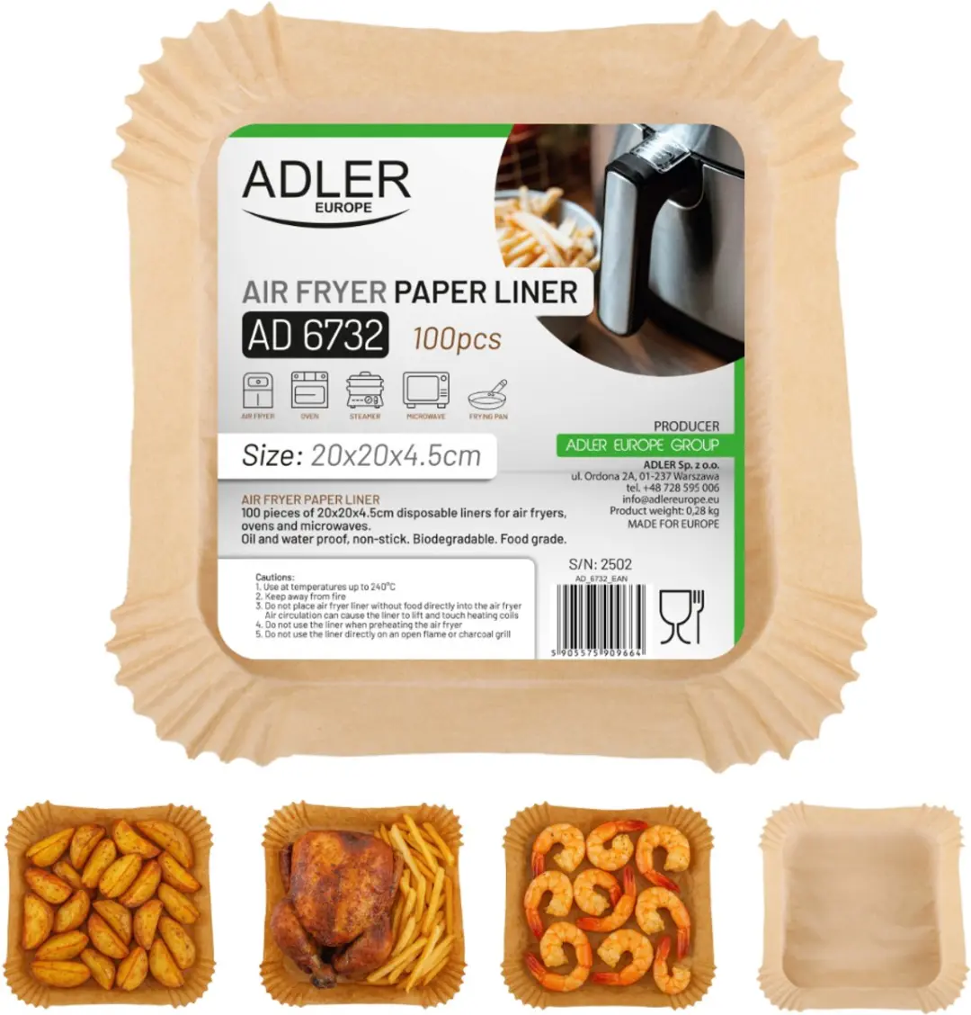 Adler AD 6732 Papieren Inzetstuk voor Airfryer - 20cm - 100 stuks - afbeelding 5 van 6