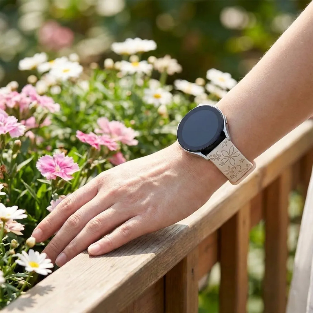 NUVEX Sterrenlicht Roze Silicone Horlogeband 20mm - Bloemenpatroon