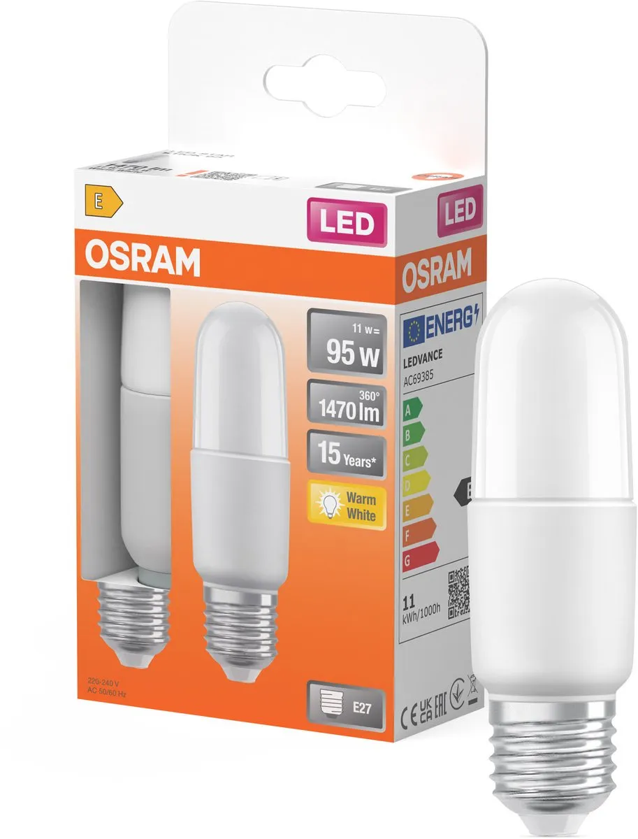 Osram LED Classic Stick 11W 827 E27 Mat - 2700K - 1470lm - 2 Stuks