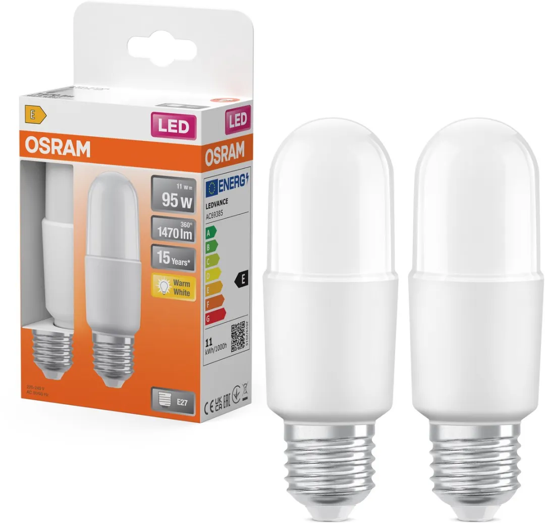 Osram LED Classic Stick 11W 827 E27 Mat - 2700K - 1470lm - 2 Stuks