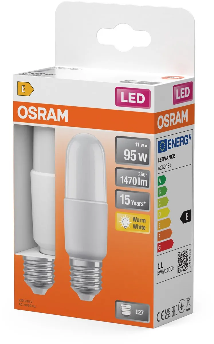 Osram LED Classic Stick 11W 827 E27 Mat - 2700K - 1470lm - 2 Stuks