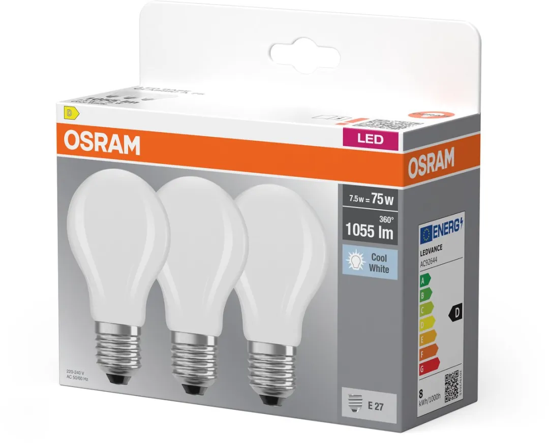 Osram LED-lamp E27 7.5W Neutraalwit - 3 Stuks