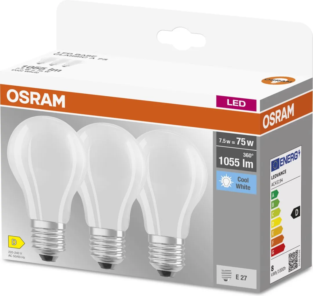 Osram LED-lamp E27 7.5W Neutraalwit - 3 Stuks - afbeelding 6 van 6