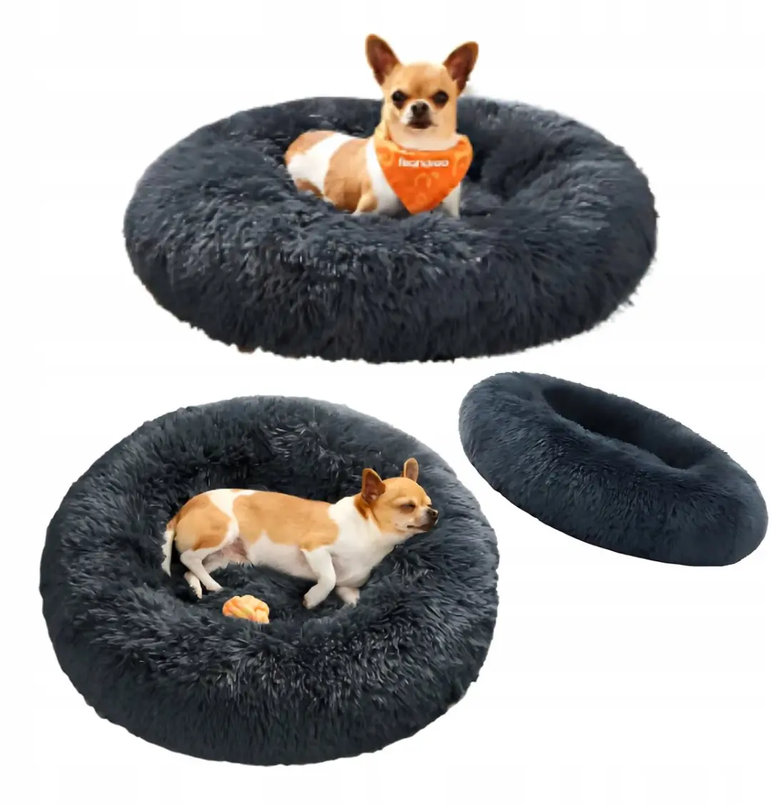 Honden- en Kattenbed 60 cm Rond Donkergrijs Pluche, Comfortabel & Wasbaar