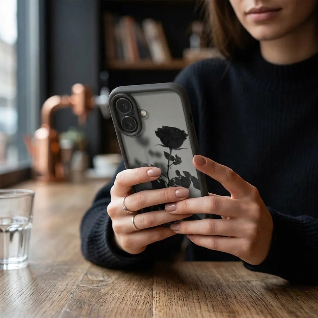 NUVEX iPhone 16 Hoesje - Zwart/Transparant - Roosprint