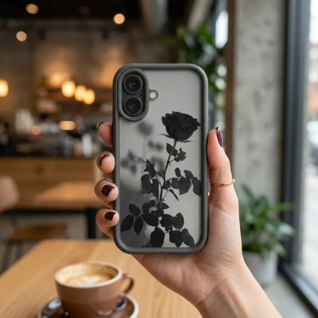NUVEX iPhone 16 Hoesje - Zwart/Transparant - Roosprint