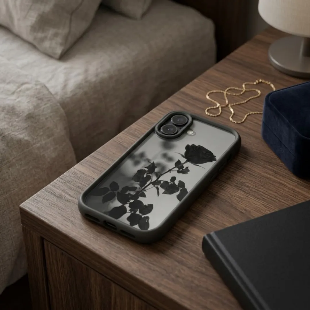 NUVEX iPhone 16 Hoesje - Zwart/Transparant - Roosprint