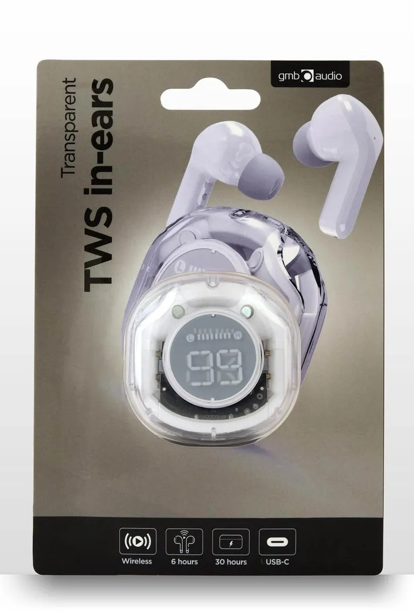 Gembird Transparante TWS TWST-01-W In-Ear Koptelefoon - Bluetooth 5.3 - Wit