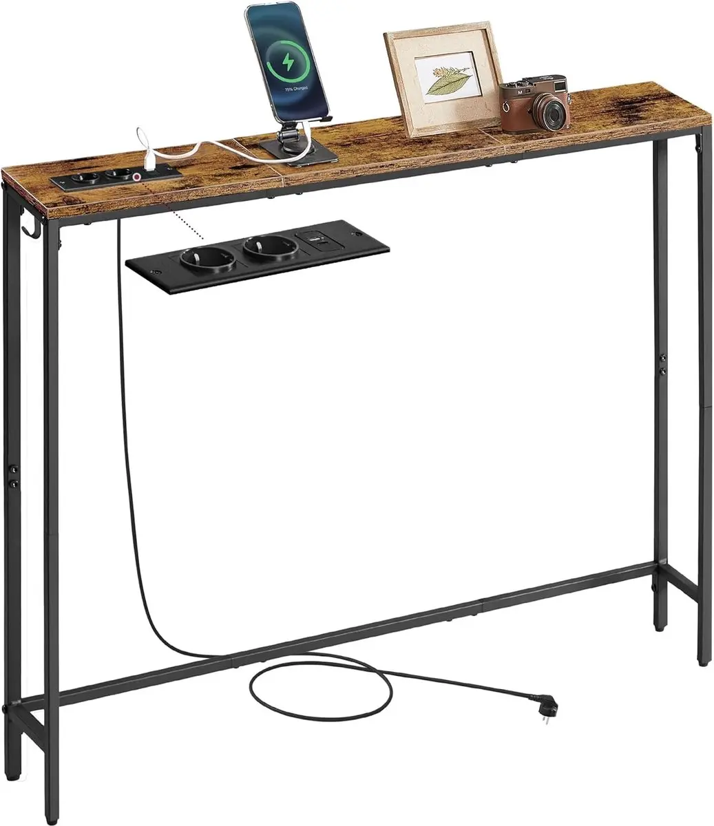 Songmics Smalle Consoletafel met Oplaadstation en Haken