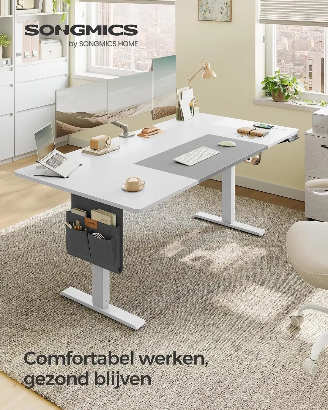 Songmics Elektrisch Bureau 180x80cm - Wolkenwit-Duifgrijs - afbeelding 4 van 6