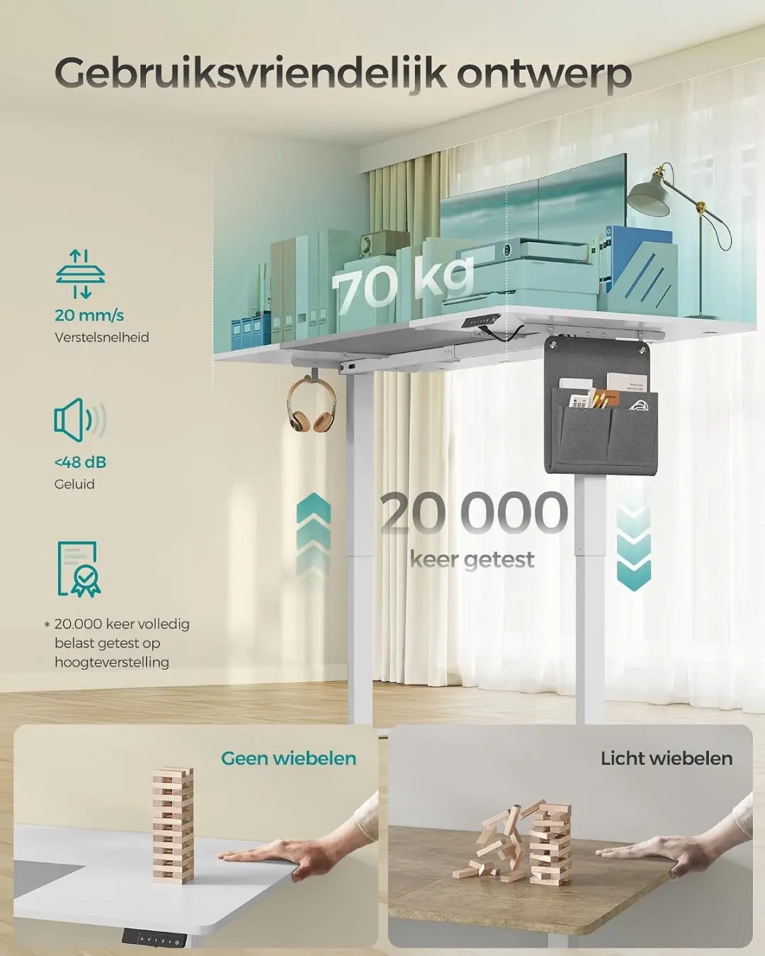 Songmics Elektrisch Bureau 180x80cm - Wolkenwit-Duifgrijs - afbeelding 6 van 6