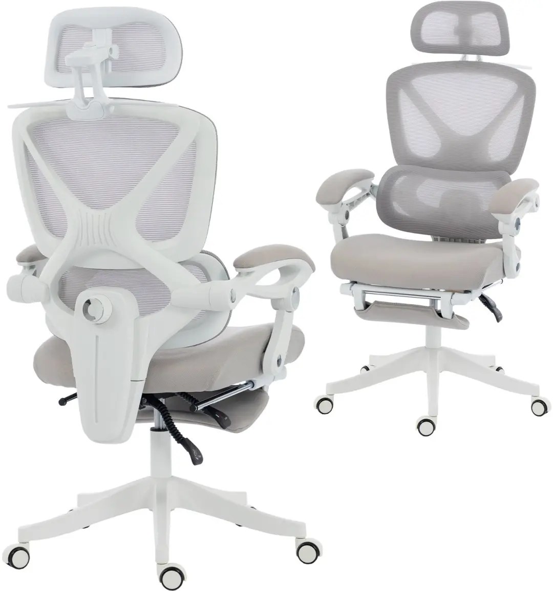 HOMCOM Office Chair-Polyester-71 x 70 x 129 cm-Hellgrau