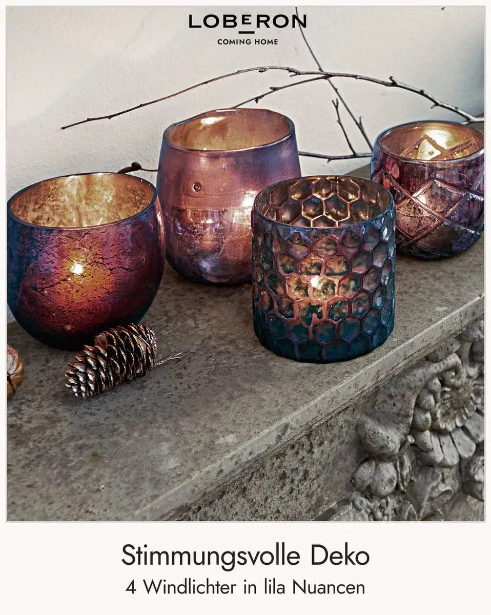 Loberon Windlicht Set van 4 Marine - Paars - afbeelding 3 van 6
