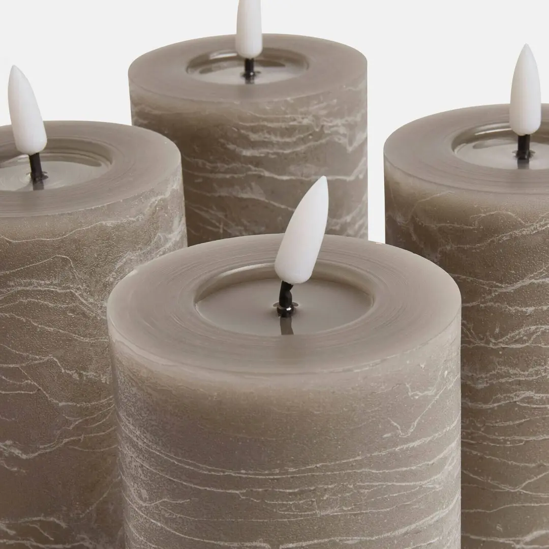 Loberon Rimfalla Ledstompkaars - Set van 4 - Taupe - afbeelding 6 van 6