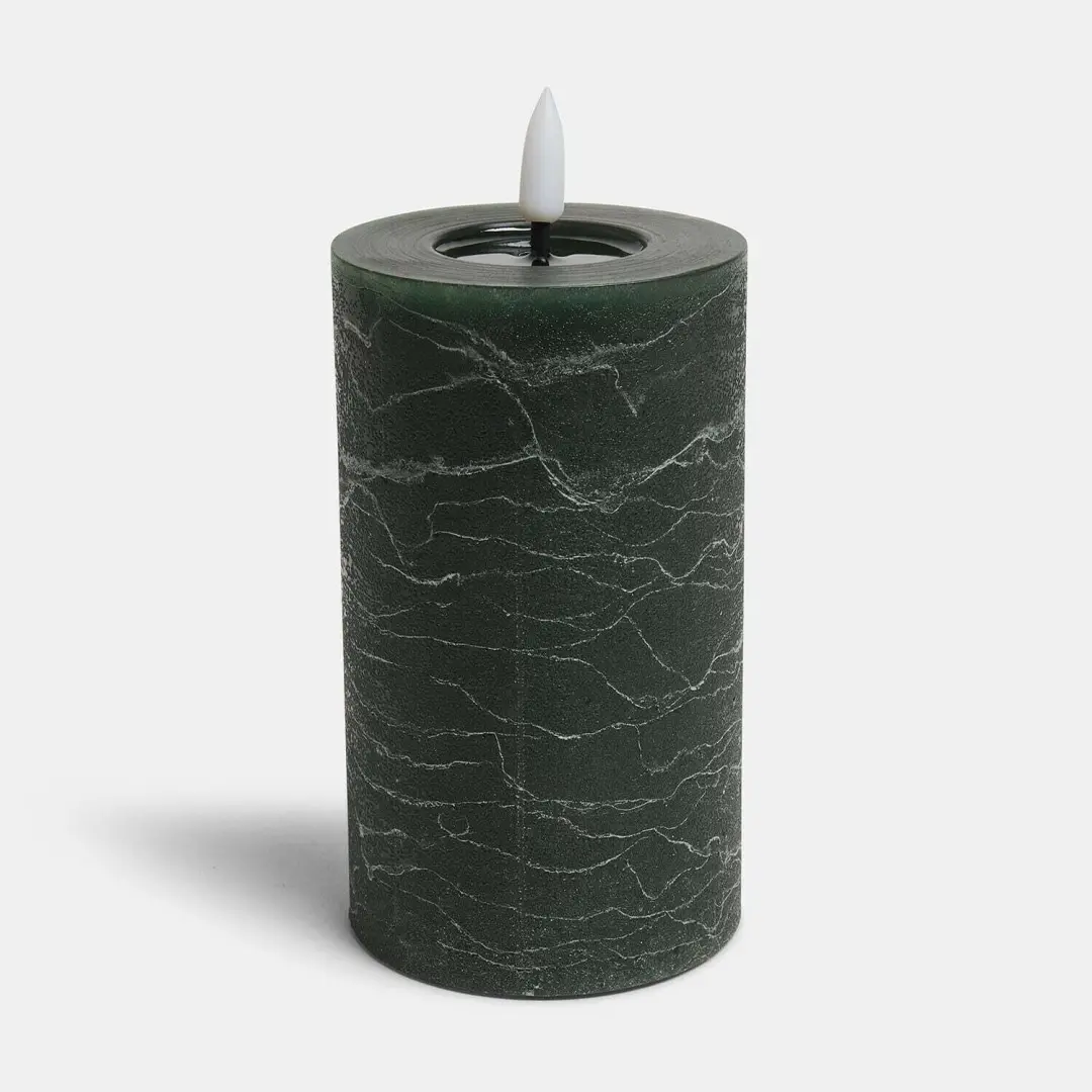 Loberon Rimfalla Ledstompkaars Set van 4 - Ø7,5cm - Groen - afbeelding 6 van 6