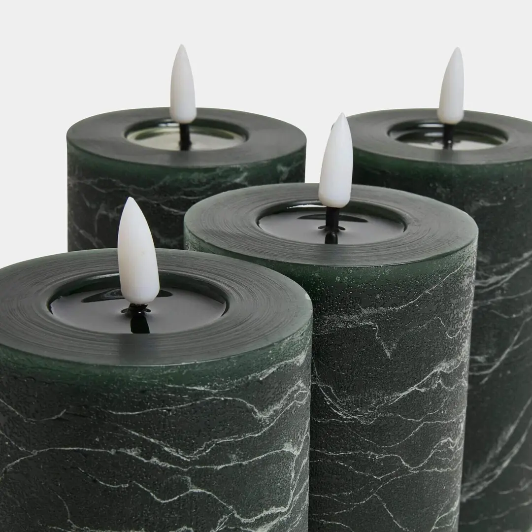 Loberon Rimfalla Ledstompkaars Set van 4 - Ø7,5cm - Groen - afbeelding 4 van 6