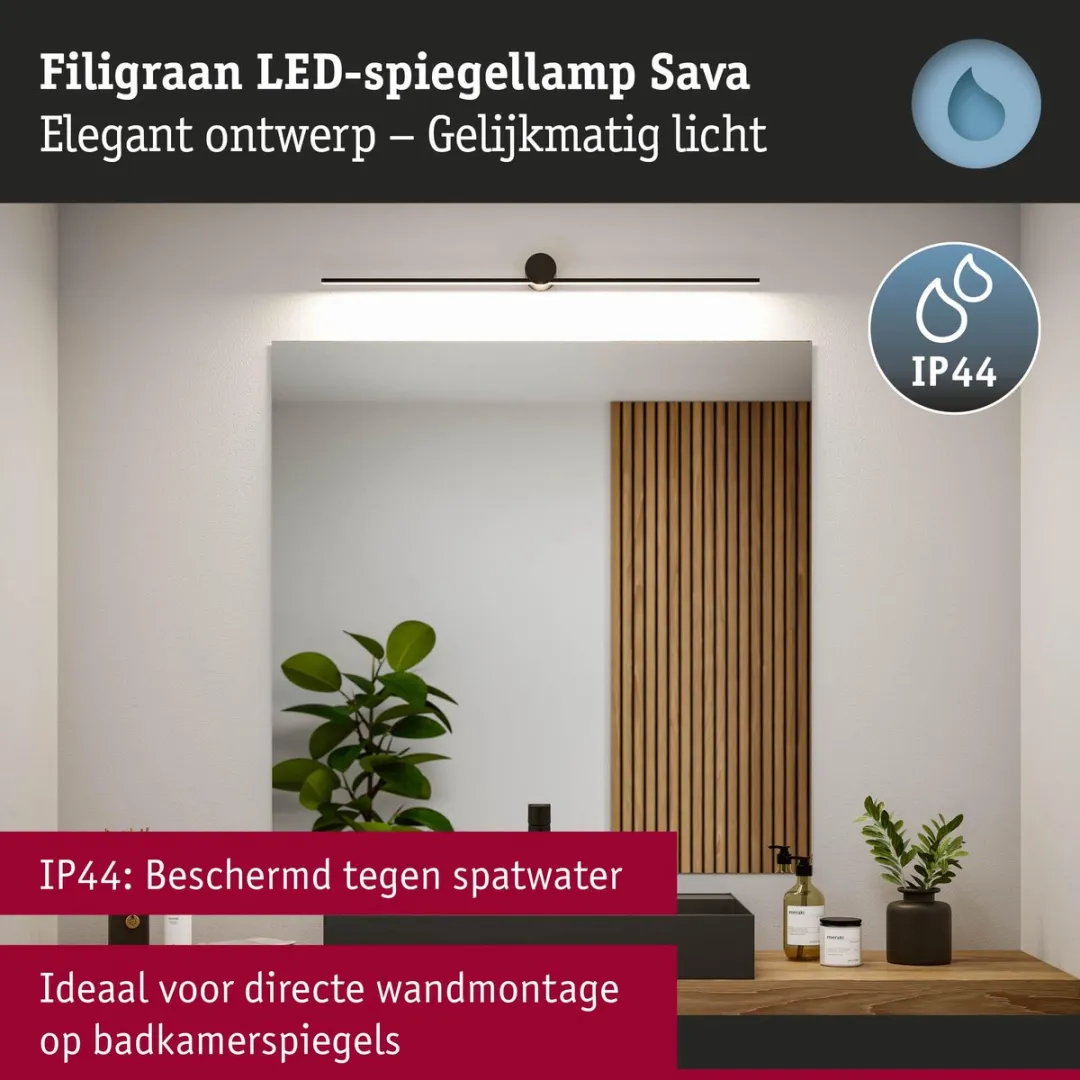 Paulmann LED Spiegellamp Sava IP44 3000K 500lm - Zwart mat