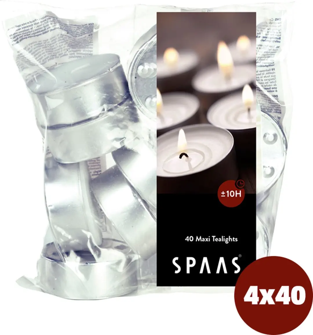 Spaas Maxi Theelichten - 10 branduren - 4x 40 stuks - Wit - afbeelding 2 van 6