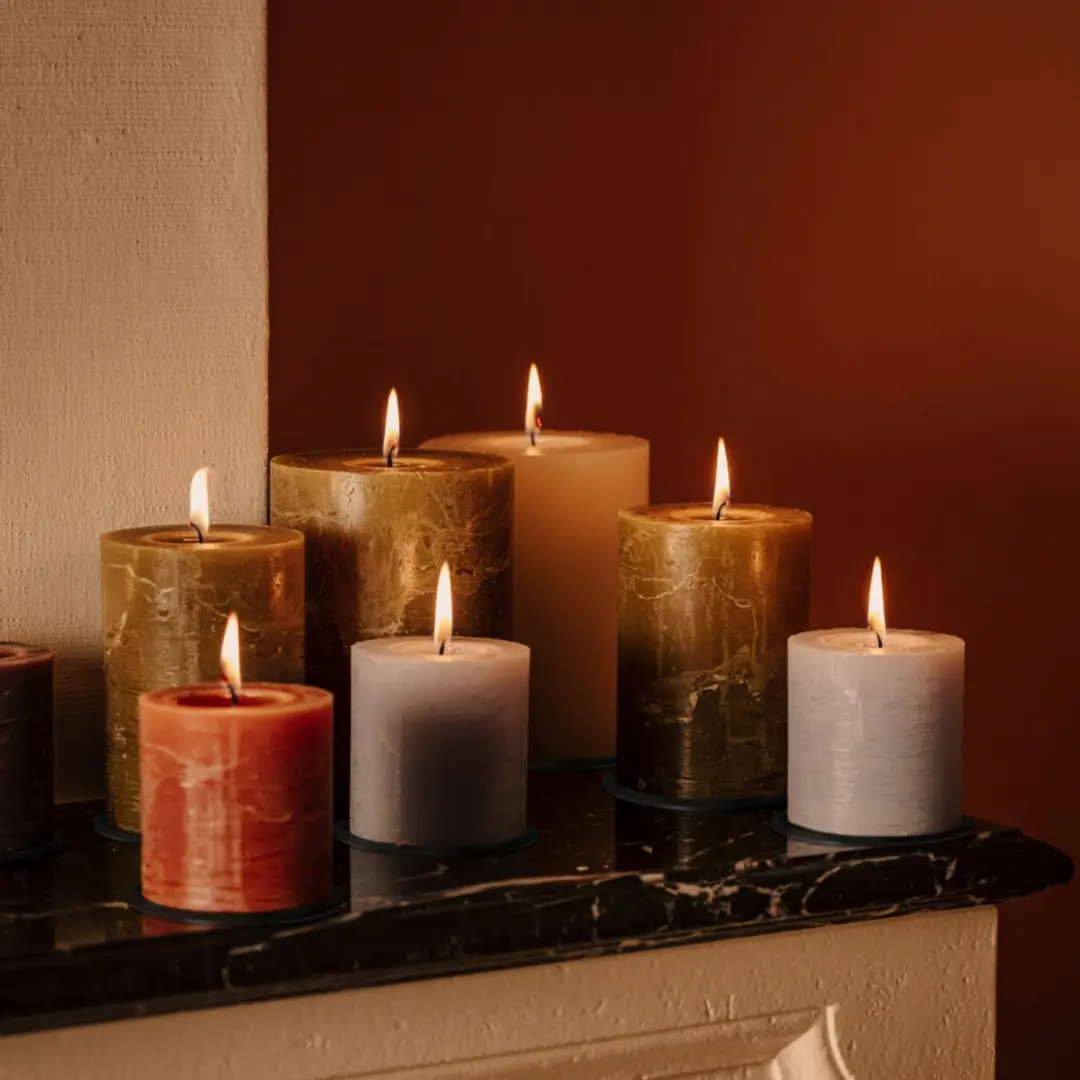 Spaas Rustieke Pillarkaars Lichtgrijs - 6 stuks - afbeelding 2 van 5