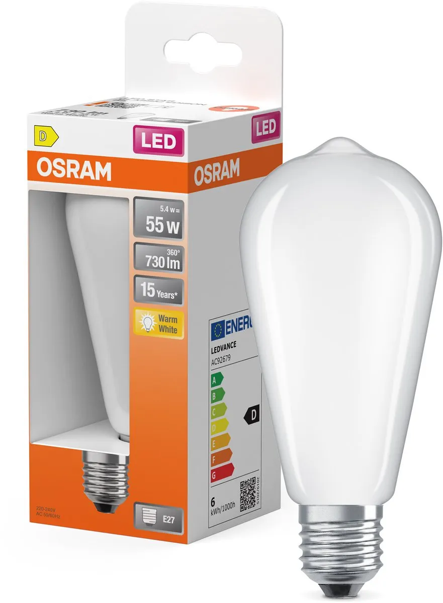 Osram LED Star Edison ST64 5.4W E27 Mat - 730lm Warm Wit