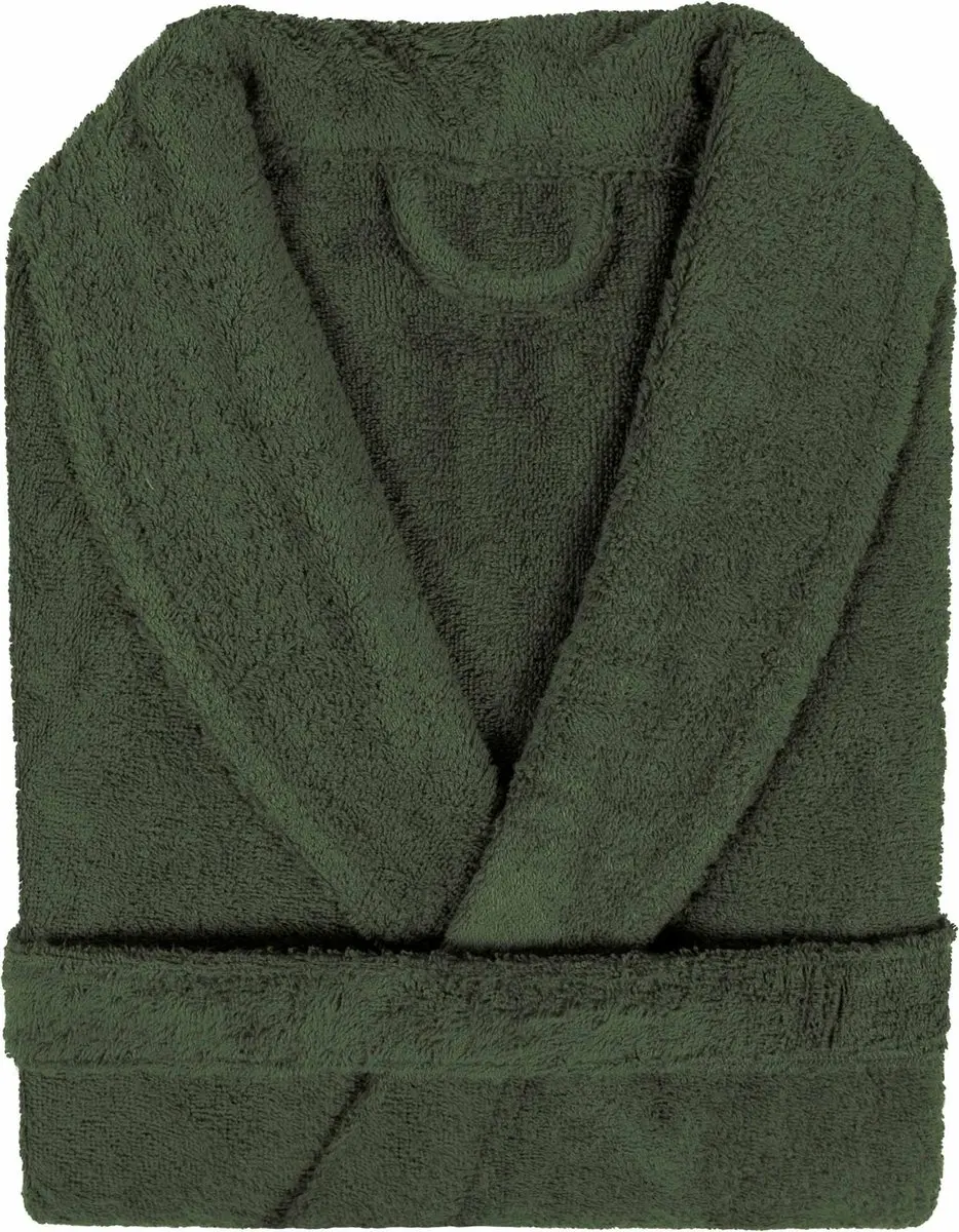 Badjas Badstof Uni Pure Royal met Shawlkraag Kaki Groen col 2596 maat L