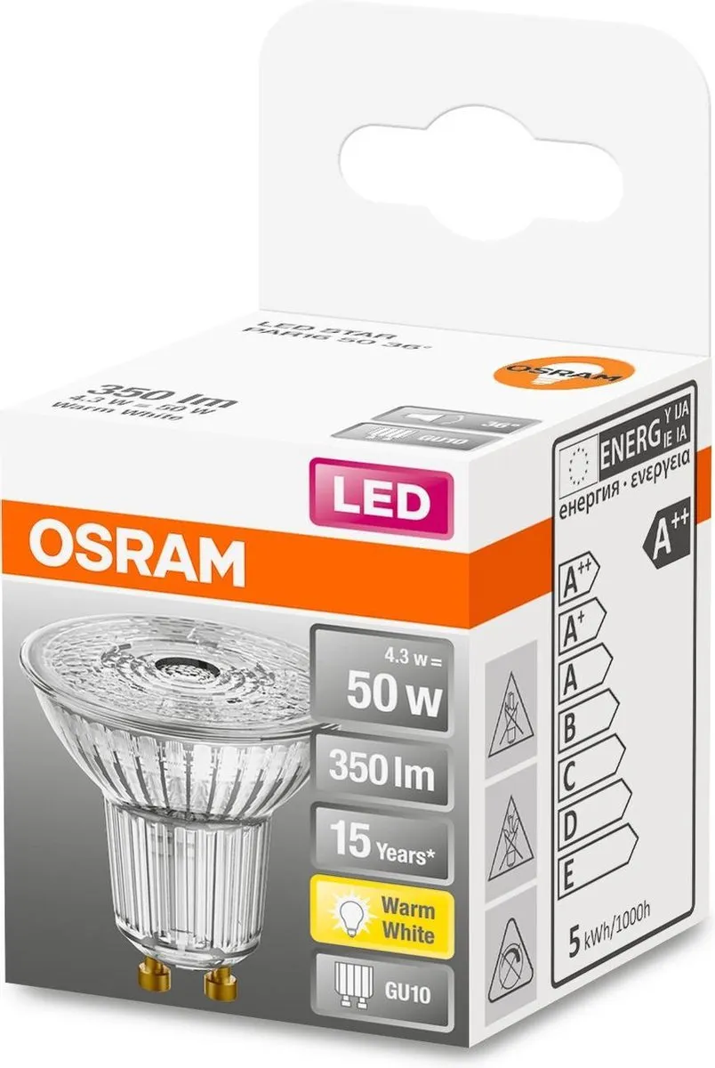 Osram LED Reflector GU10 5W Warmwit - 2700K - afbeelding 5 van 6