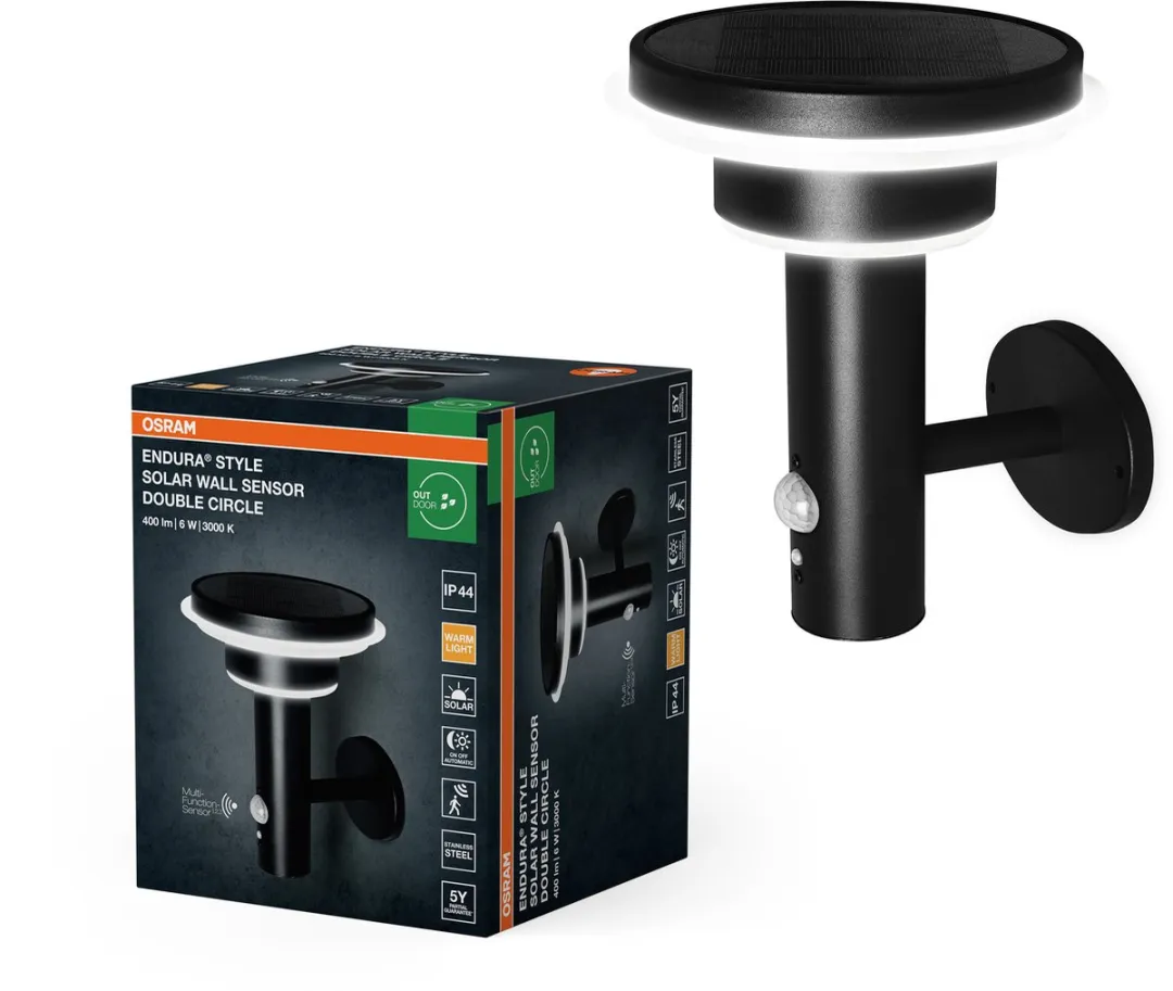 Osram Endura Style Solar Wandlamp 6W - Zwart - IP44