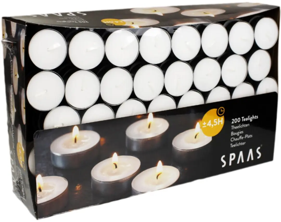 Spaas Theelichten 4,5 Branduren - Wit - 2x 200 stuks - afbeelding 4 van 5