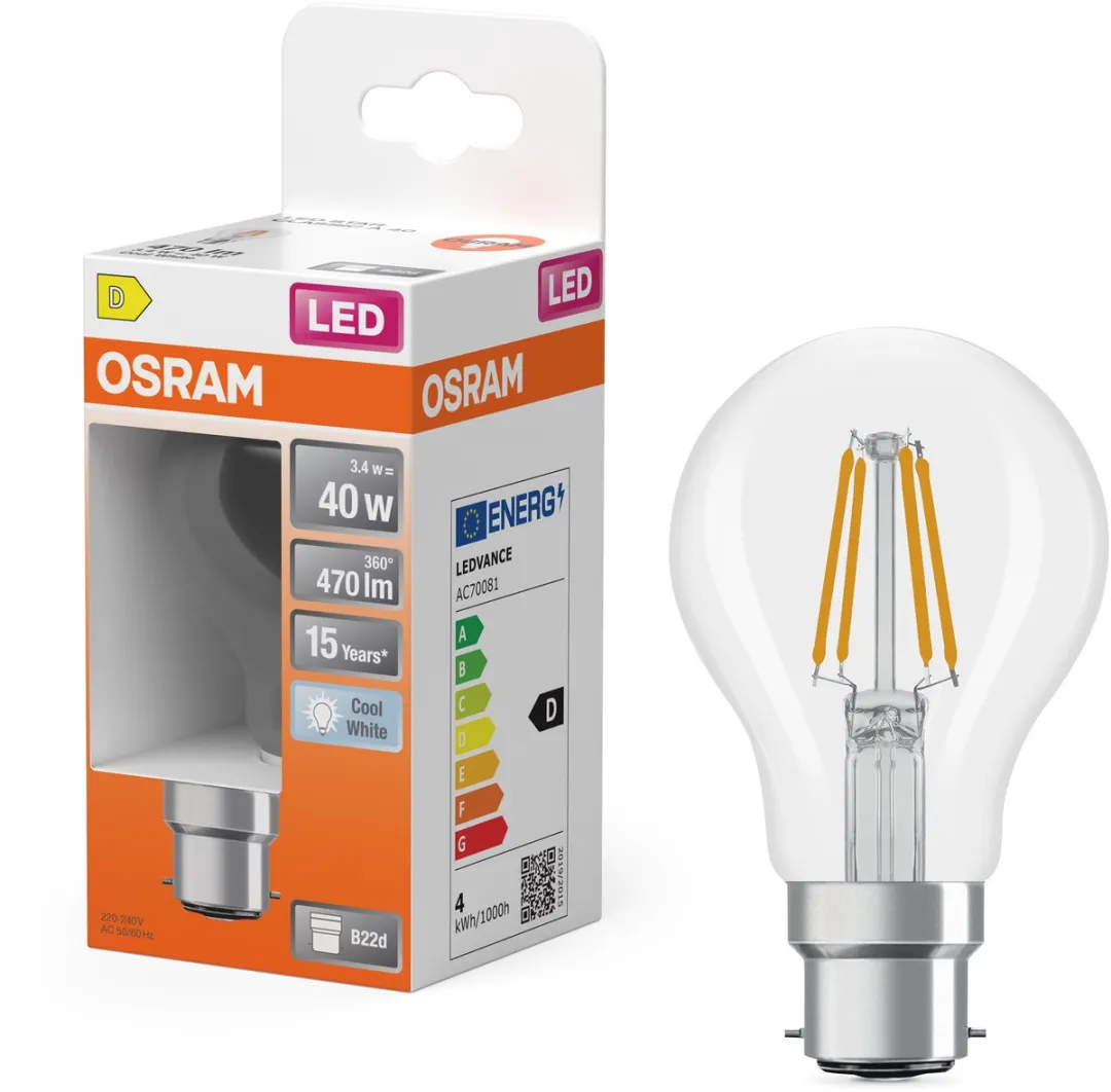 Osram LED-lamp Stervorm A40 Filament 3,4W - 470lm 4000K B22d