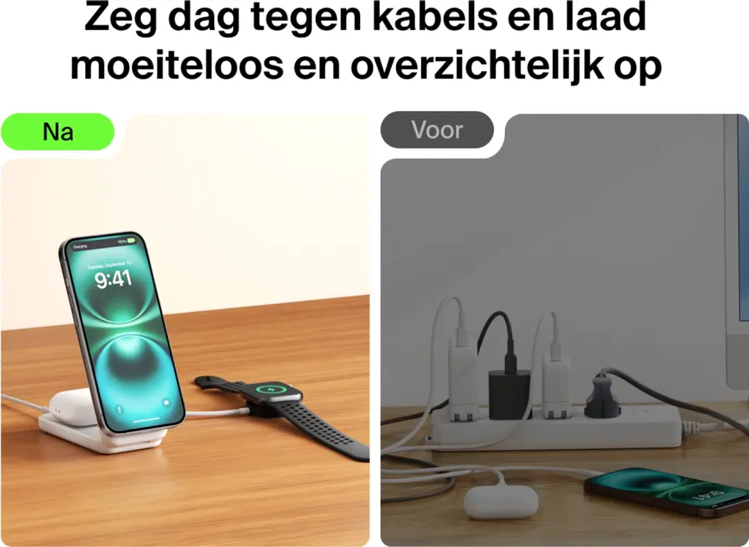 Belkin UltraCharge 2-in-1 WIZ038kqWH Draadloze Oplader - Wit - afbeelding 5 van 6