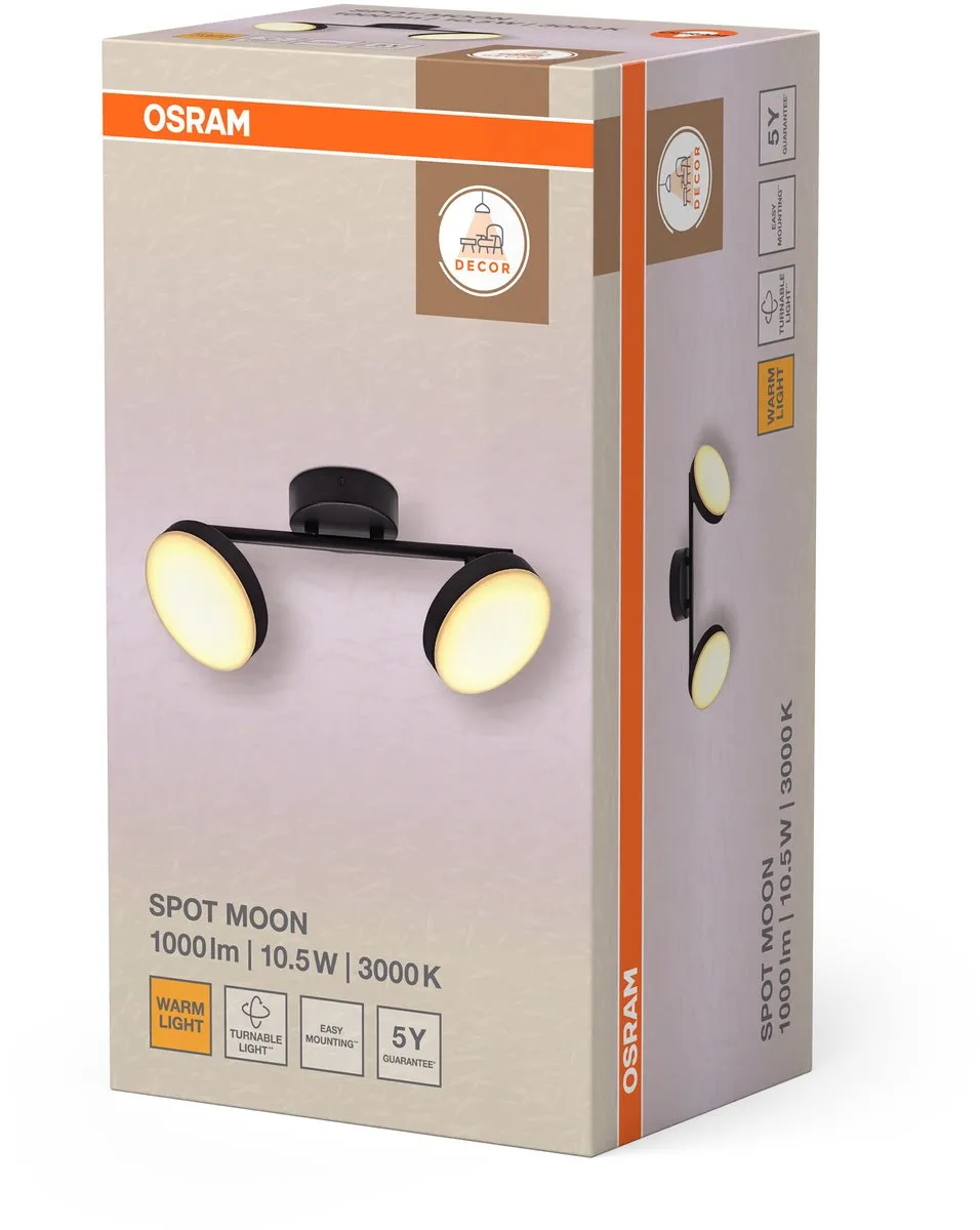 Osram Decor Spot Moon 2Spot LED - 10,5W 560lm 3000K - Zwart - afbeelding 6 van 6