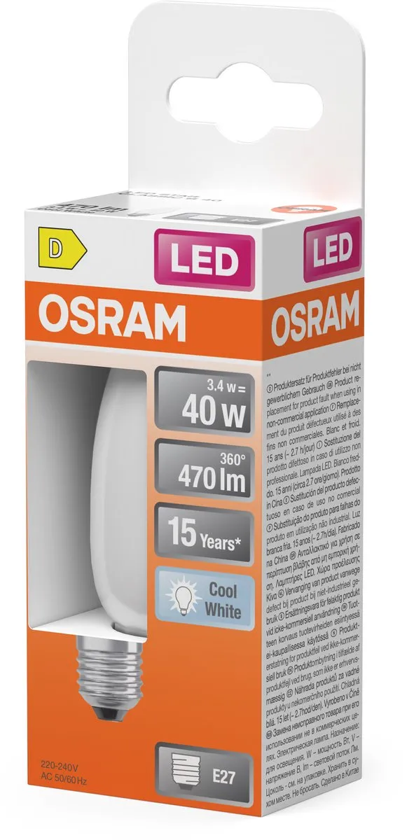 Osram LED Kaarslamp B40 Filament 3,4W E27 - 470lm 4000K Mat