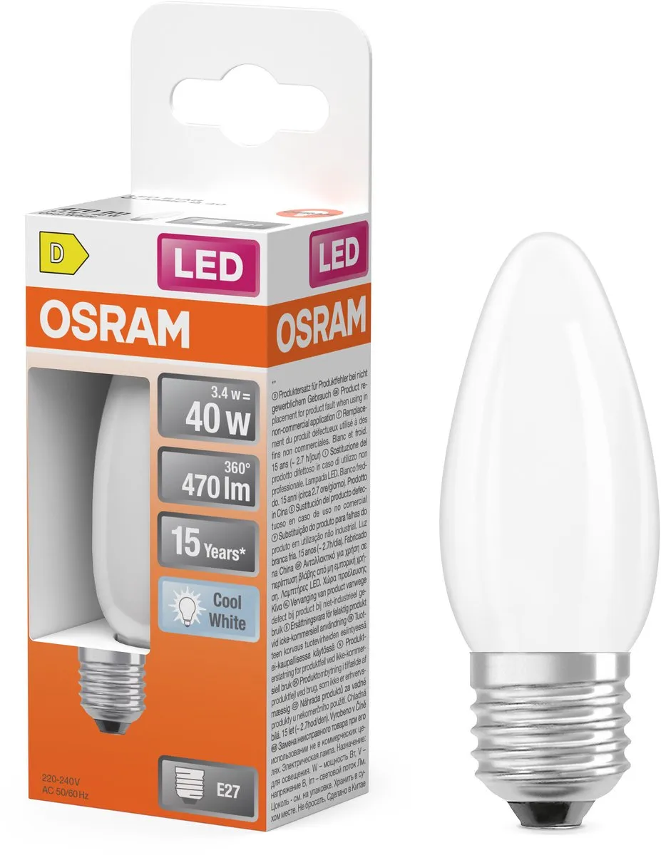 Osram LED Kaarslamp B40 Filament 3,4W E27 - 470lm 4000K Mat