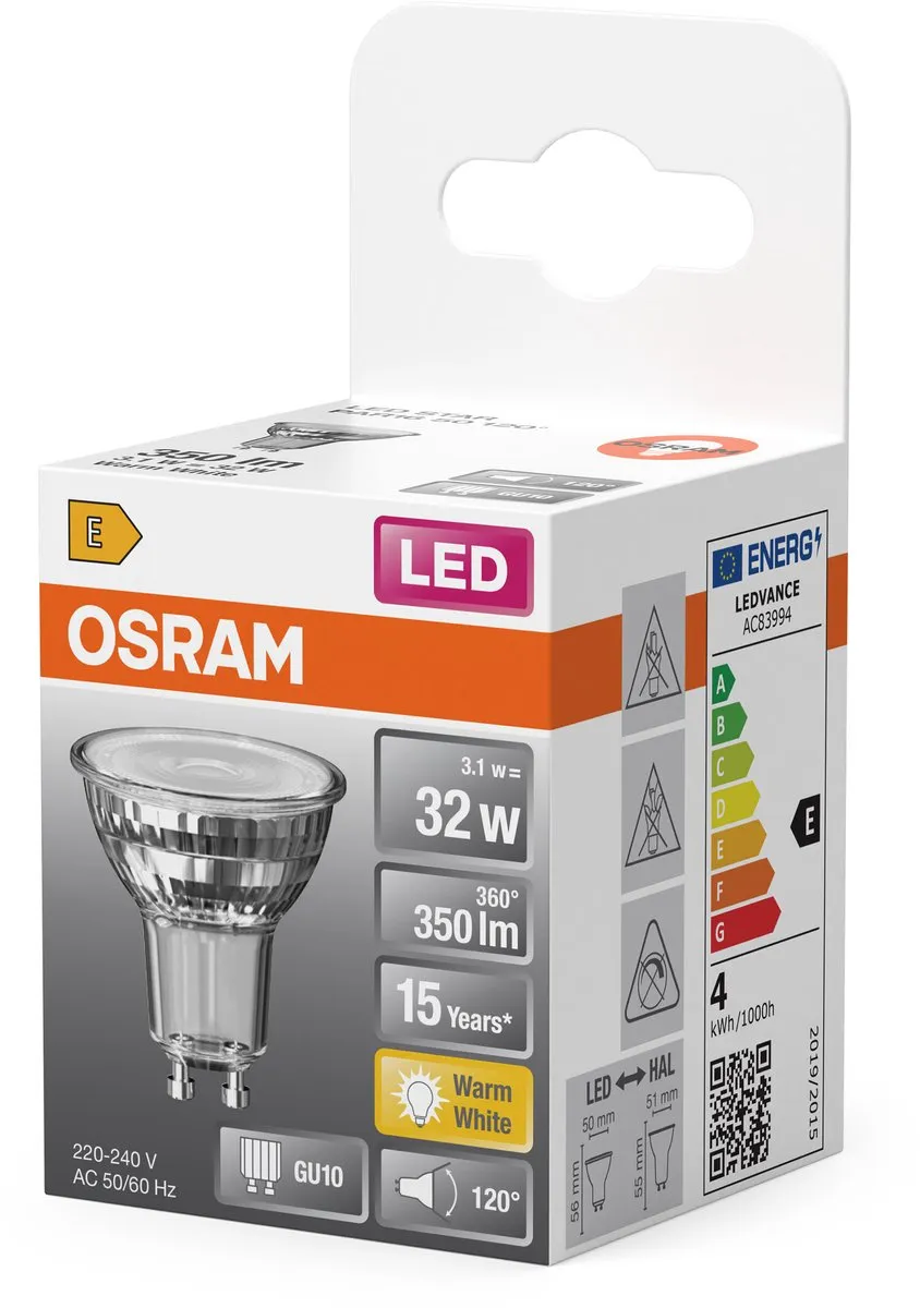 Osram LED Spot Star PAR16 GU10 3,1W 350lm 2700K - 1 Stuk