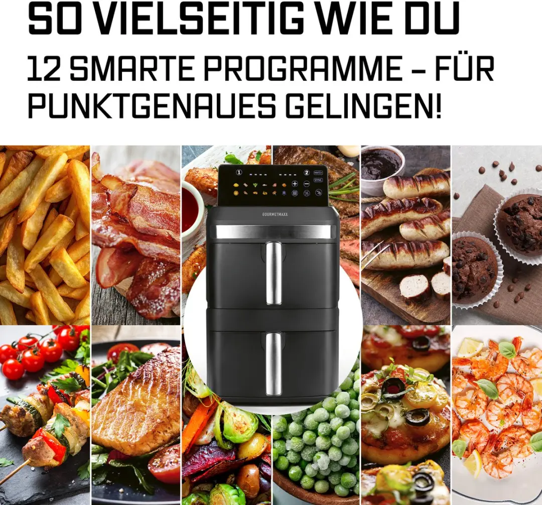 GourmetMaxx 16818 Airfryer 12 l - 2800W - Zwart - afbeelding 3 van 6