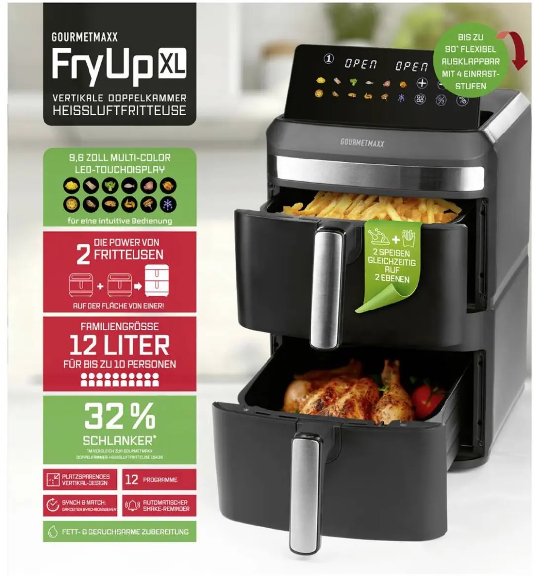 GourmetMaxx 16818 Airfryer 12 l - 2800W - Zwart - afbeelding 4 van 6