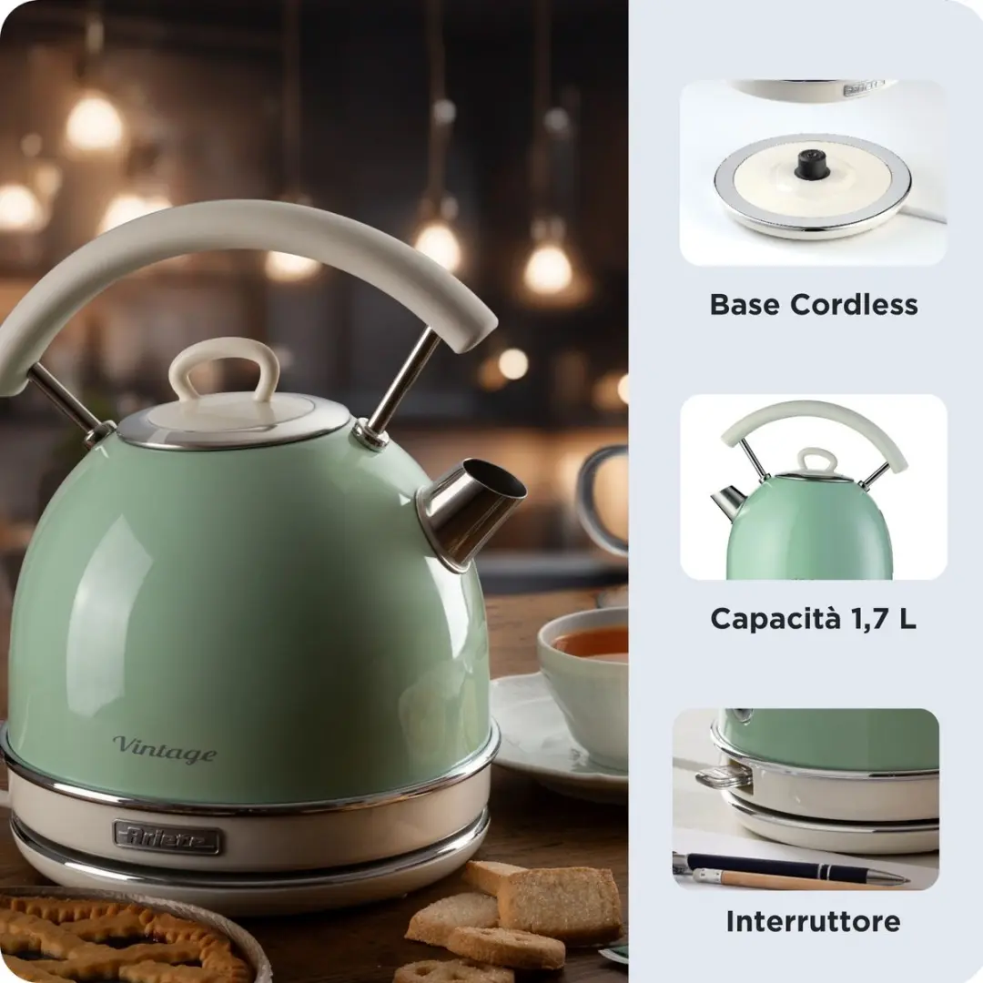 Ariete Vintage Waterkoker 2877/04 - 2000W - 1.7L - Groen - afbeelding 5 van 6