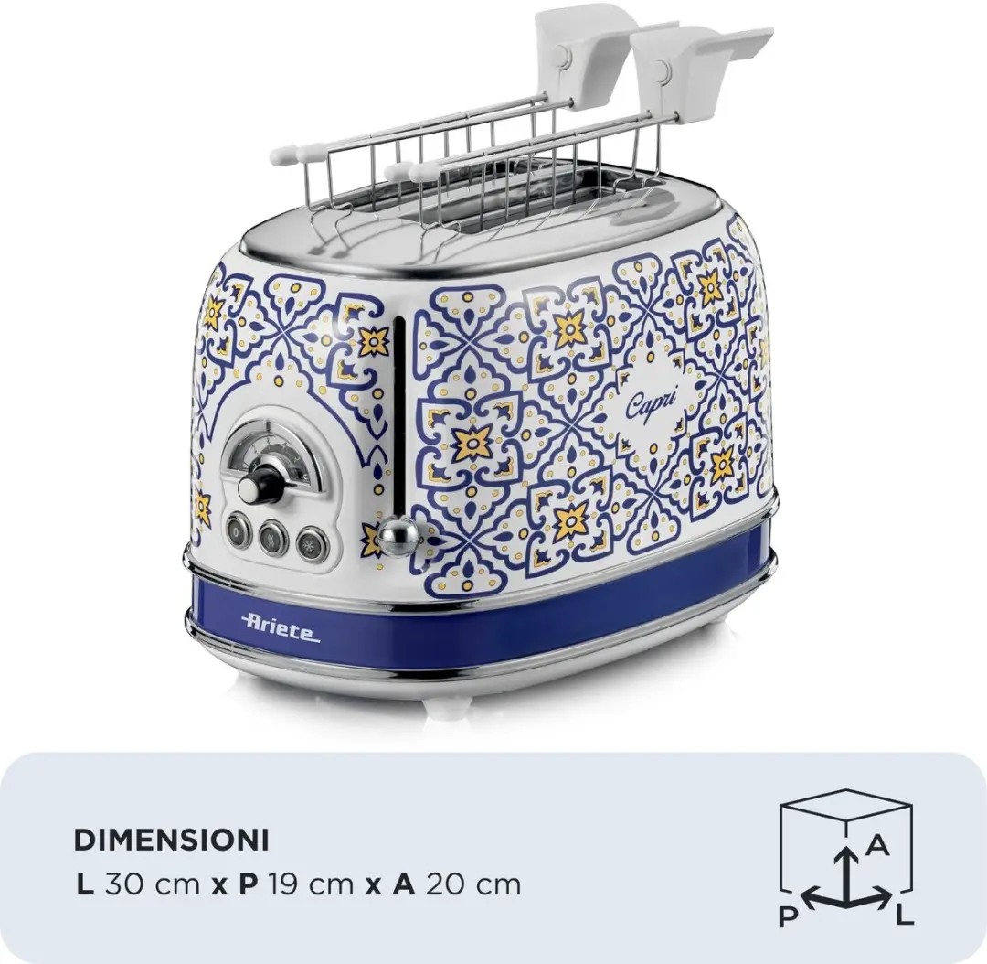 Ariete Capri 0155/0C Broodrooster 810W - Wit/Lichtblauw - afbeelding 6 van 6