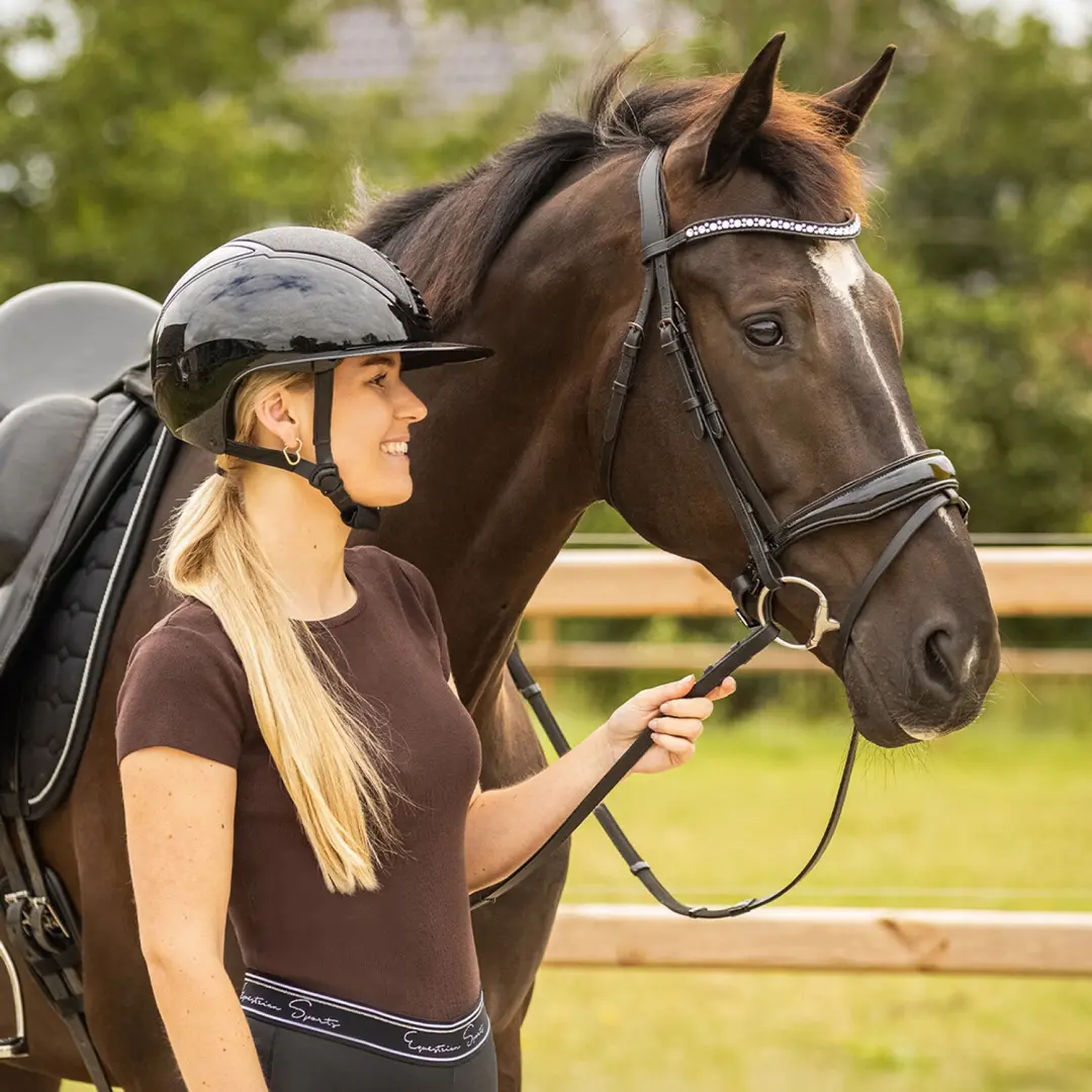 QHP Glendale Polo Visor Paardrijcap - Zwart - 59-61cm - afbeelding 4 van 6