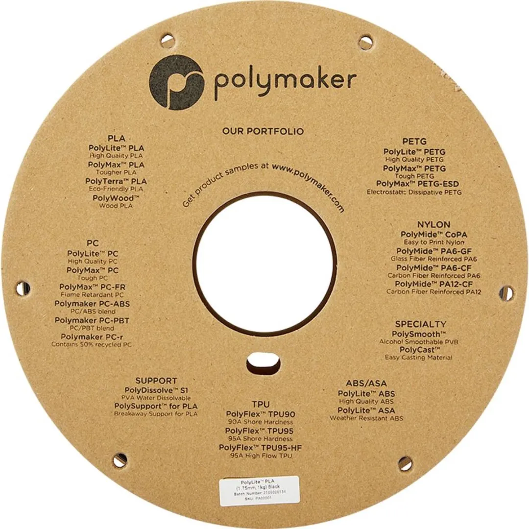 Polymaker PolyLite PLA Filament 1.75mm 1000g - Zwart