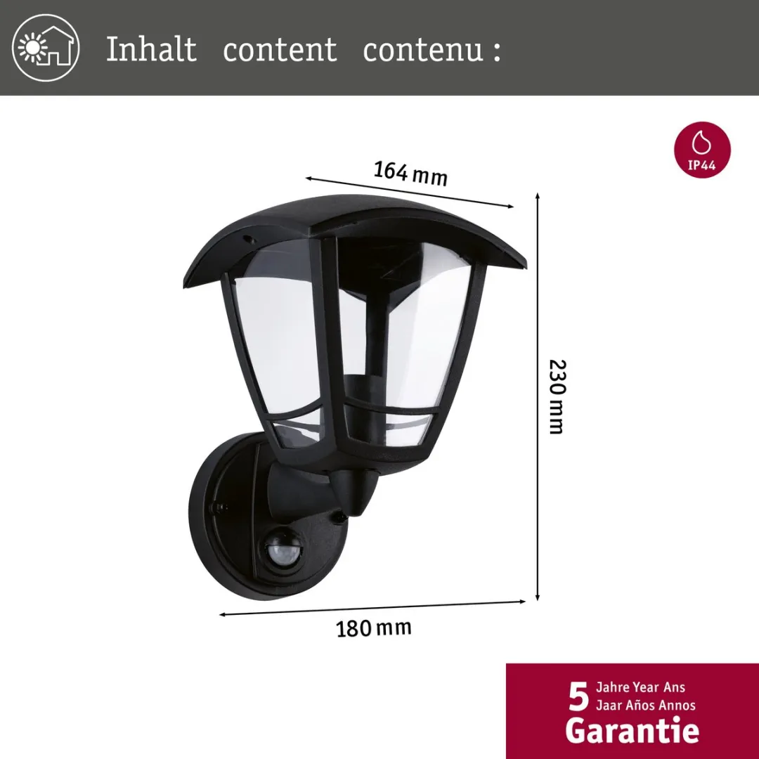 Paulmann Classic Curved Wandarmatuur Buiten Schemergestuurd 12W IP44 - Zwart - afbeelding 6 van 6