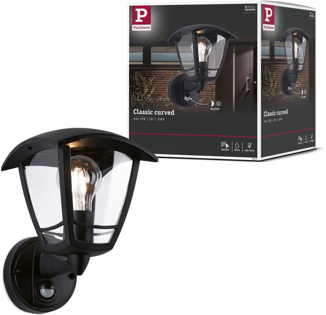 Paulmann Classic Curved Wandarmatuur Buiten Schemergestuurd 12W IP44 - Zwart