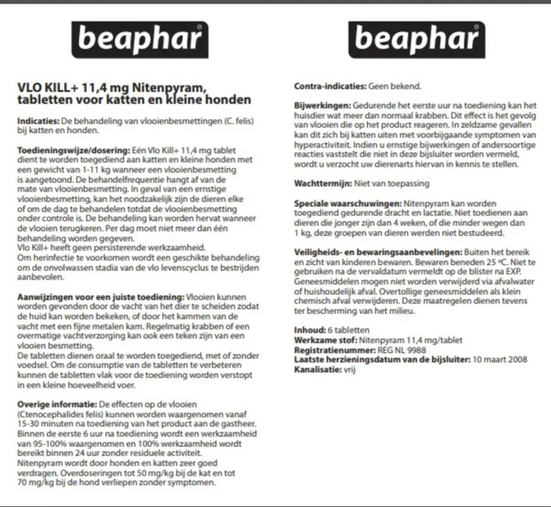 Beaphar Vlo Kill Tabletten Hond/Kat 1-11 kg - 24 Stuks