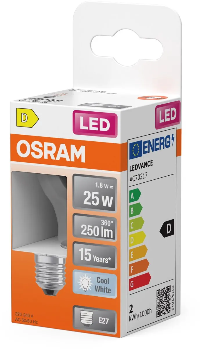 Osram LED Star Globe P25 Filament 1,8W - 250lm E27 Koelwit - afbeelding 6 van 6