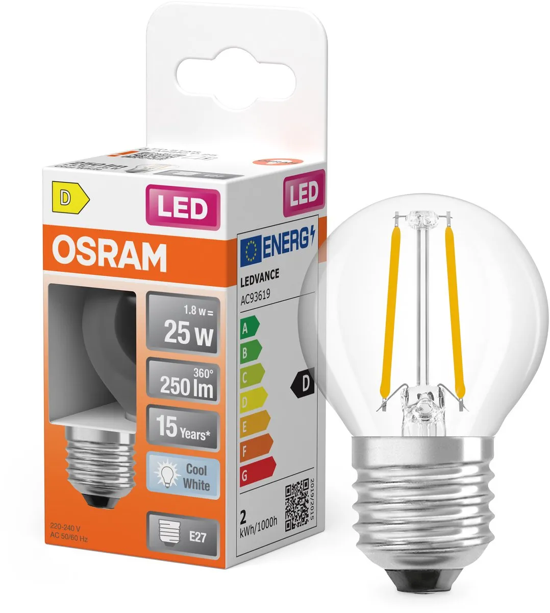 Osram LED Star Globe P25 Filament 1,8W - 250lm E27 Koelwit
