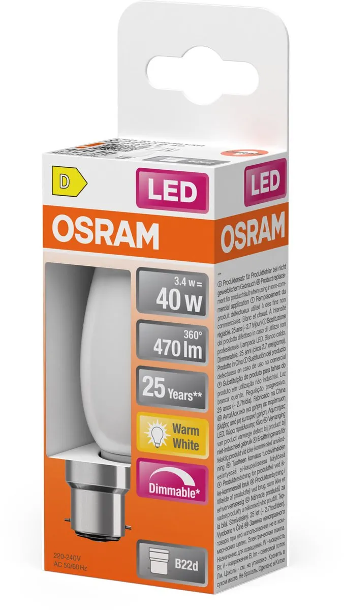 Osram LED Superstar B40 Kaarslamp - 3,4W 2700K Mat - 470lm