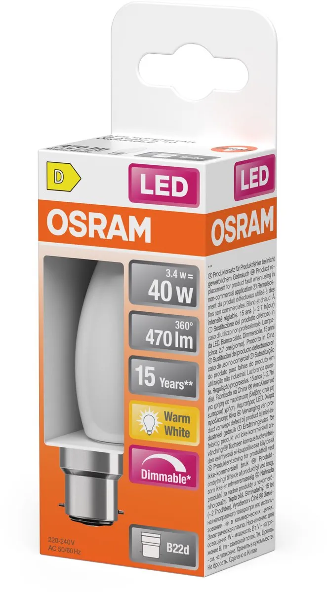 Osram LED Superstar B40 Kaarslamp - 3,4W 2700K Mat - 470lm